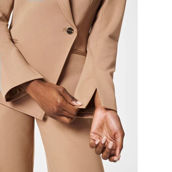 SPANX Perfect Asymmetrical Tailored BLAZER Size L Toffee Stretch Ponte NEW $228 - Picture 4 of 11